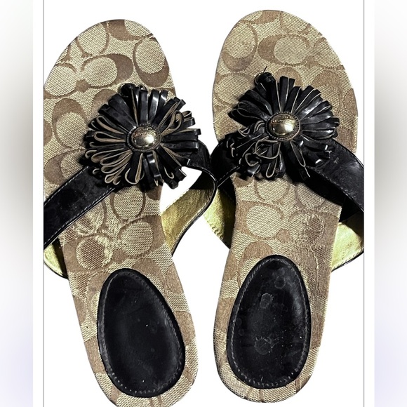 COACH Skye Brown and Gold Sandals with Floral Embellishments Sz 7B Women - Picture 1 of 7